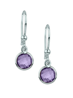 Sterling Silver Bezel Set Amethyst Long Hook Earrings, view 1