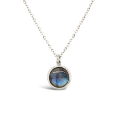 Sterling Silver Round Labradorite Bezel Set Cable Link Necklace, view 1