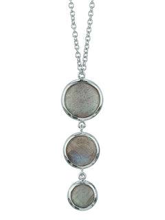 Sterling Silver 3 Stone Round Labradorite Bezel Set Cable Link Necklace, view 1