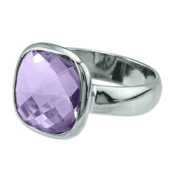Sterling Silver Square Cushion Amethyst Bezel Set Ring