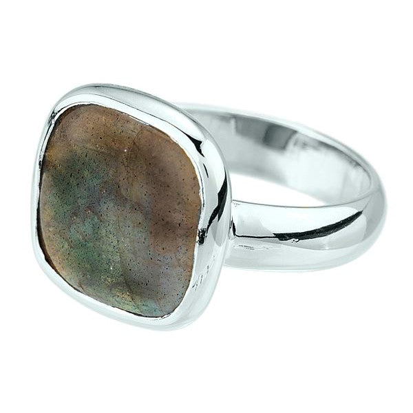 Sterling Silver Labradorite Square Cushion Bezel Set Ring