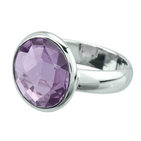 Sterling Silver Amethyst Round Bezel Set Ring