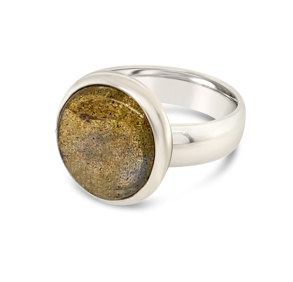 Sterling Silver Round Labradorite Bezel Set Ring