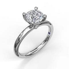 14K White Gold Solitaire Engagement Ring with Two Mounted Diamonds, view 1