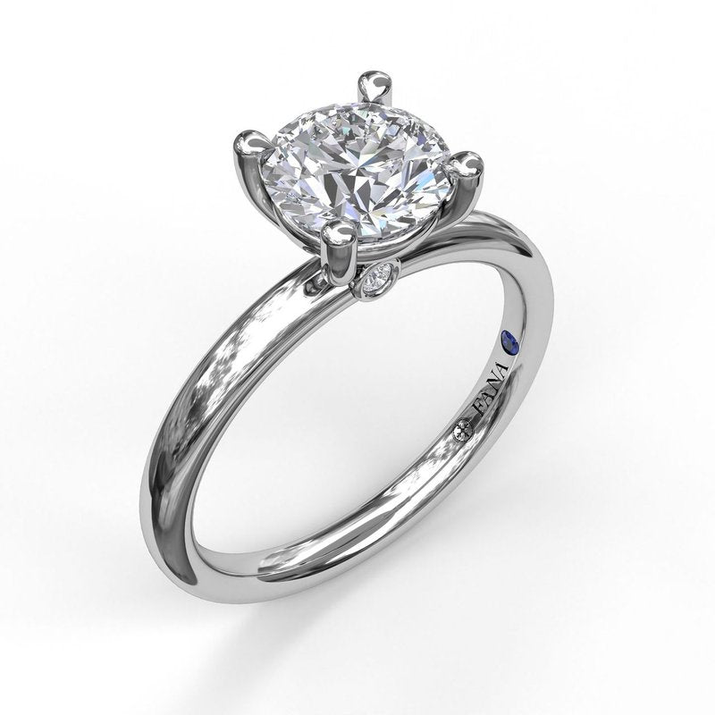 14K White Gold 2 CT Round Solitaire Hidden Diamond Engagement Ring Setting | LeeBrant