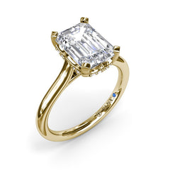 14K Yellow Gold 2 CT Emerald Cut Hidden Halo Engagement Ring Setting | G VS, view 2