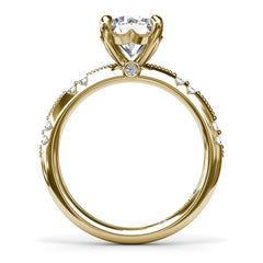 14K Yellow Gold 2CT Round Milgrain Knife-Edge Round Diamond Engagement Ring, view 3