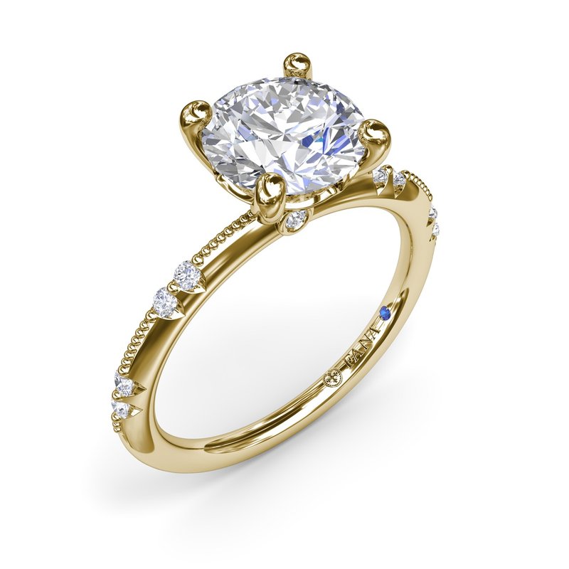14K Yellow Gold 2CT Round Milgrain Knife-Edge Round Diamond Engagement Ring