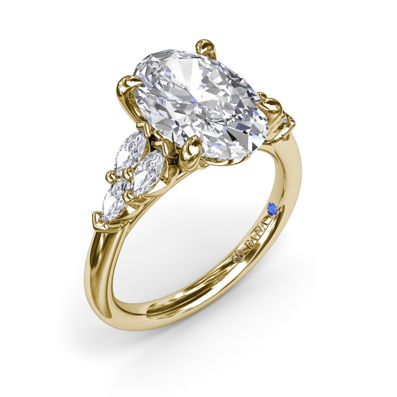 14K Yellow Gold 2CT Oval Diamond Engagement Ring with Marquise Side Stones