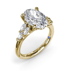 14K Yellow Gold 2CT Oval Diamond Engagement Ring with Marquise Side Stones, view 1