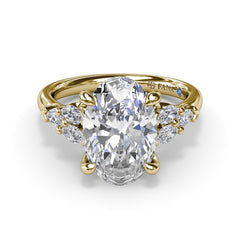 14K Yellow Gold 2CT Oval Diamond Engagement Ring with Marquise Side Stones, view 2