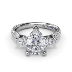 14K White Gold Three-Stone Pear Diamond Engagement Ring, view 2