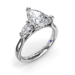 14K White Gold Three-Stone Pear Diamond Engagement Ring, view 1