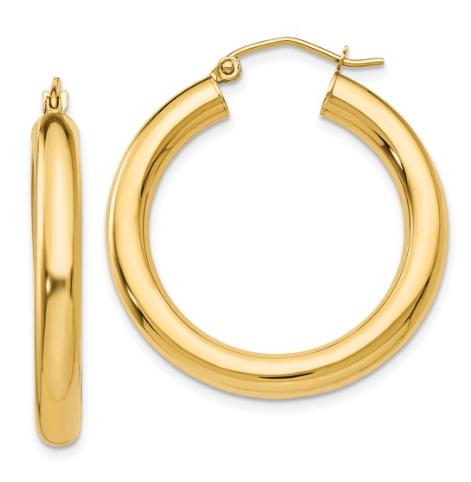 14K Yellow Gold 30mm Tube Hoop Earrings