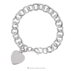 Sterling Silver Heart Charm Bracelet 7 1/2 inch, view 2