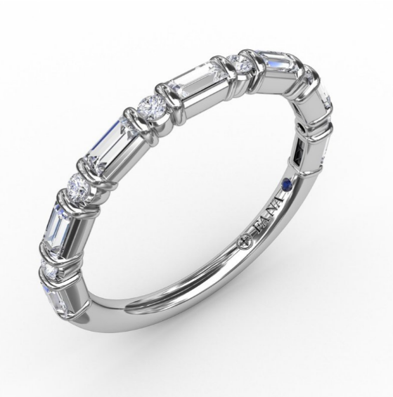 14K White Gold Baguette & Round Natural Diamond Wedding Band | 0.404 CTW