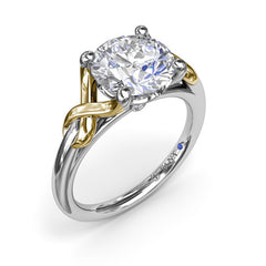 14K White and Yellow Gold Semi-Mount 2CT Smooth Love Knot Diamond Engagement Ring, view 3