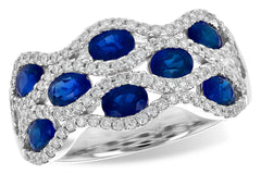 14K White Gold Oval Sapphire Diamond Wave Pave Ring, view 1