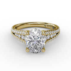 14K Yellow Gold Oval Diamond Solitaire Engagement Ring With Triple-Row Tapered Diamond Band 1.25CT Mount, view 1