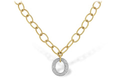 14K Yellow and White Gold Open Link Oval Pave Diamond Pendant Necklace, view 2