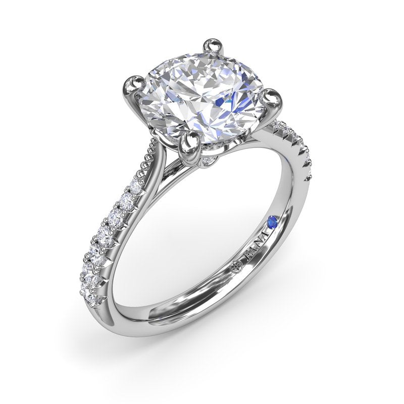 14K White Gold 2CT Round Thin Milgrain Graduated Diamond Engagement Ring