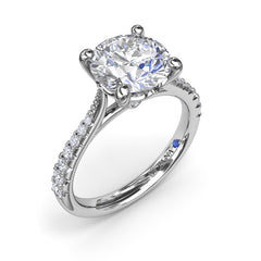14K White Gold 2CT Round Thin Milgrain Graduated Diamond Engagement Ring, view 1