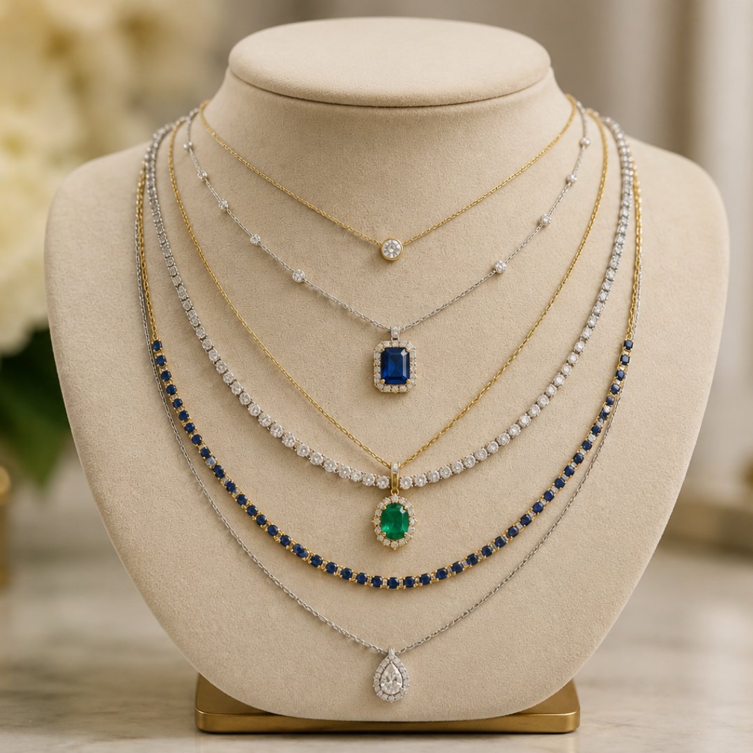 Necklaces and pendants in diamond and gold