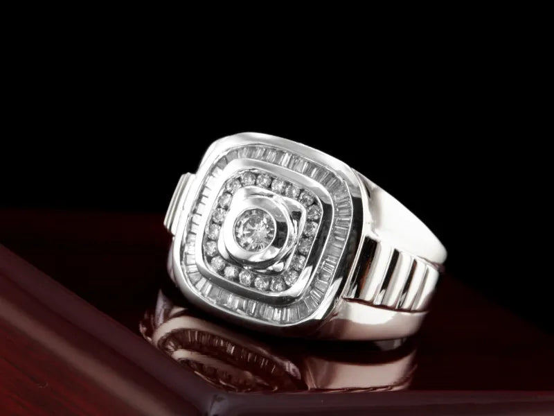 White gold statement ring set with rows of diamonds