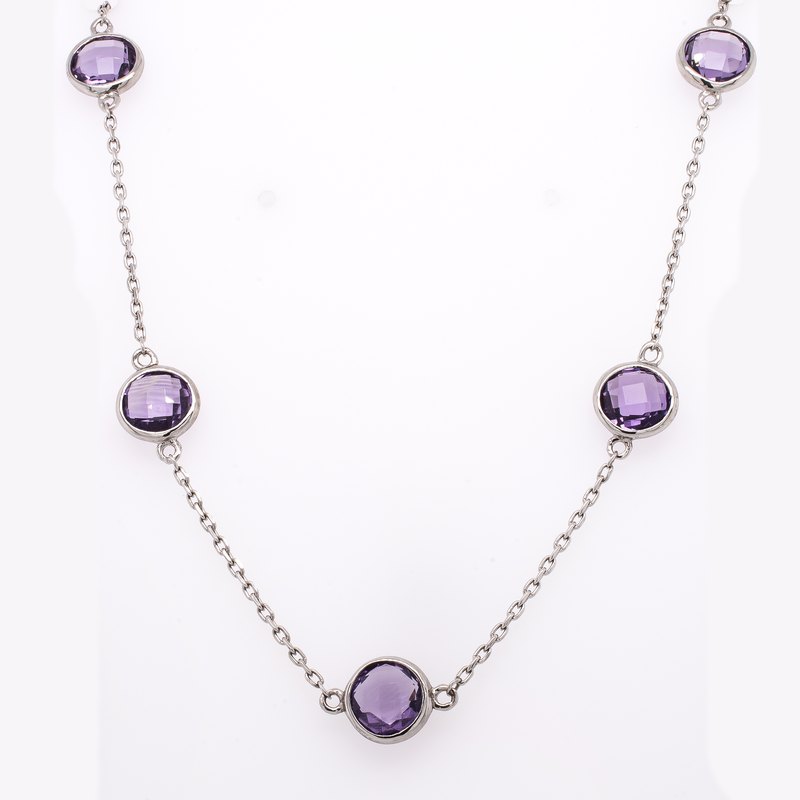 Amethyst station necklace in white gold on a fine cable chain