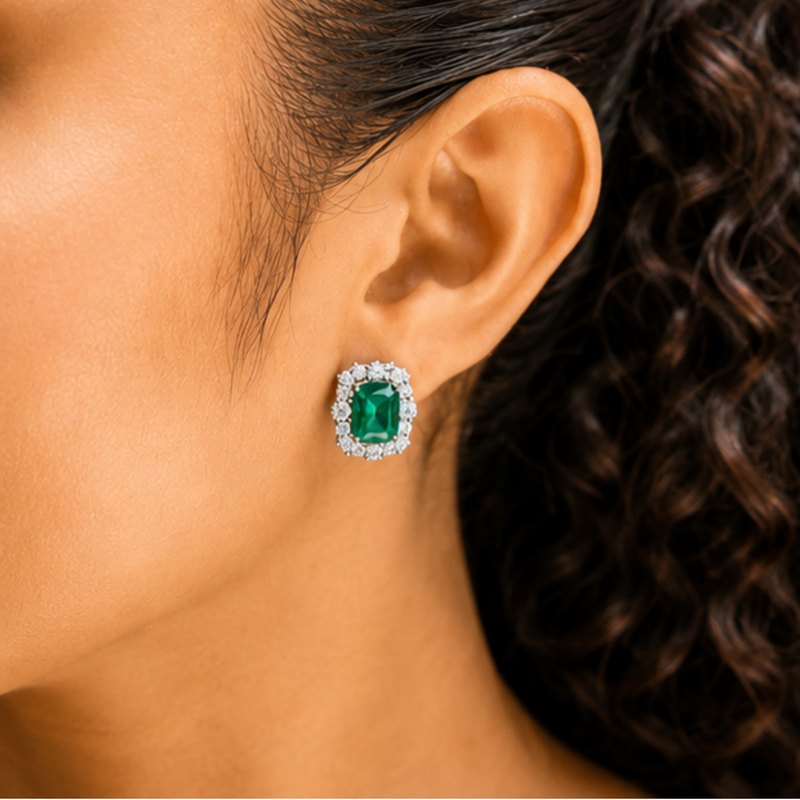 Emerald and diamond earrings from the LeeBrant collection